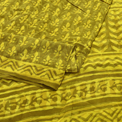 Indian Vintage Sari Yellow & Green Pure Crepe Silk Printed Sarees 5yd Sewing Floral Soft Craft Fabric Wrap Dress making Crafting Quilting