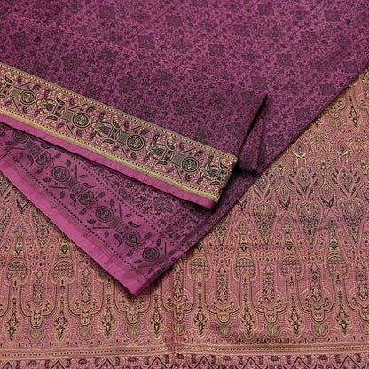 Indian Vintage Sari Pink Heavy Pure Satin Silk Hand Woven Tanchoi Sarees Ethnic Wear 5Yd Paisley Craft Fabric Dress Making Crafting