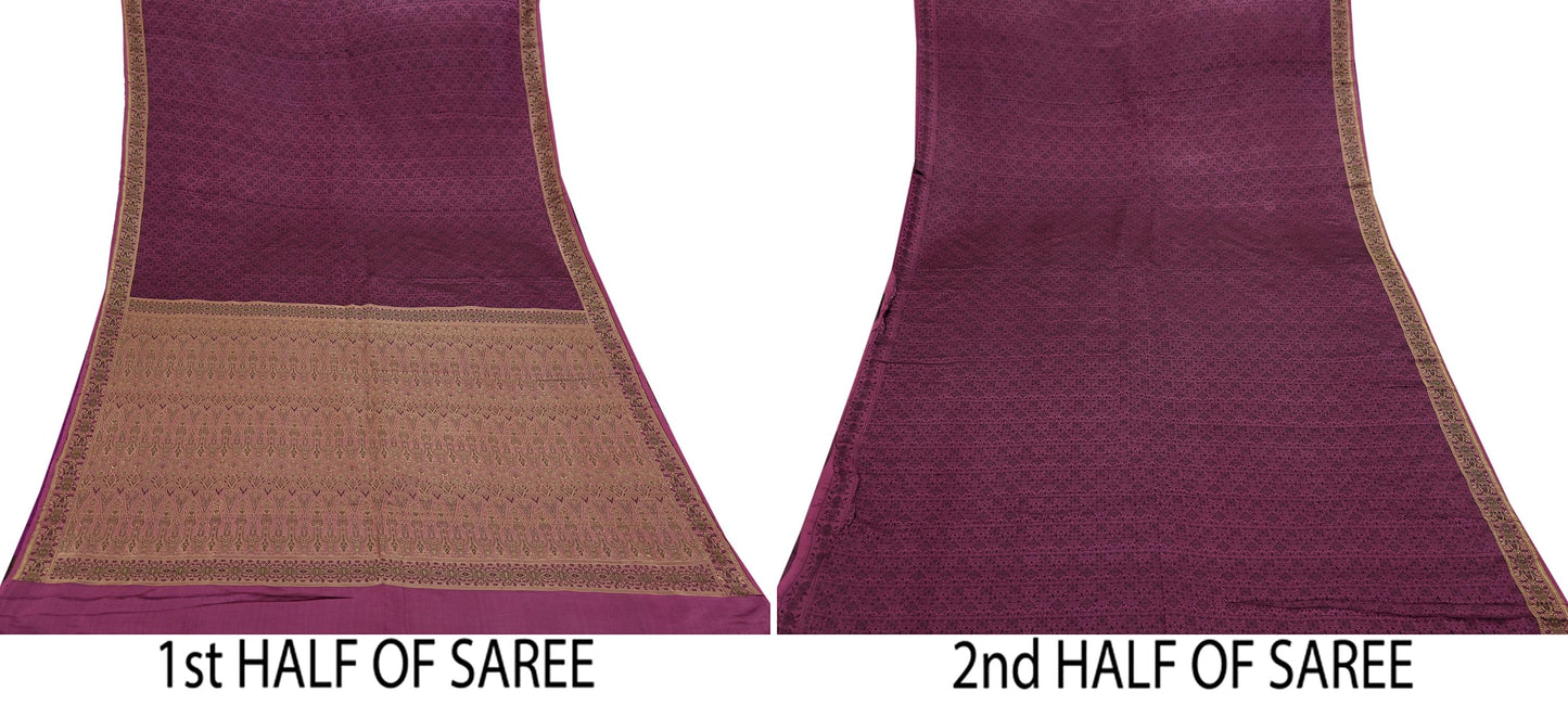 Indian Vintage Sari Pink Heavy Pure Satin Silk Hand Woven Tanchoi Sarees Ethnic Wear 5Yd Paisley Craft Fabric Dress Making Crafting