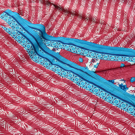 Indian Vintage Sari Blue & Pink Pure Crepe Silk Printed Saree 5yard Sewing Floral Soft Craft Fabric Wrap Dress making Crafting Quilting