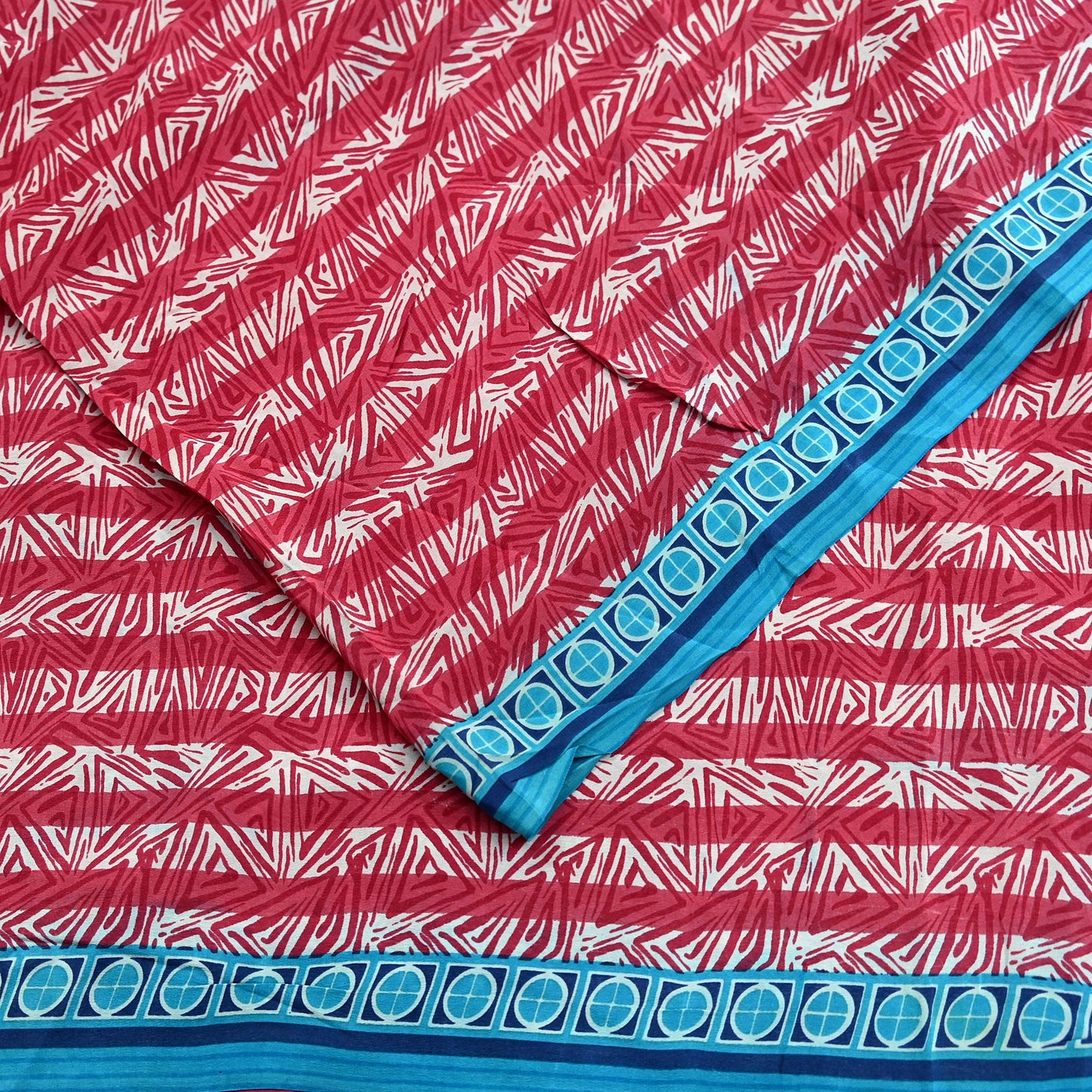 Indian Vintage Sari Blue & Pink Pure Crepe Silk Printed Saree 5yard Sewing Floral Soft Craft Fabric Wrap Dress making Crafting Quilting