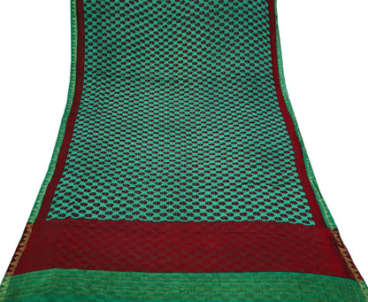 Indian Vintage Sari Green & Maroon Pure Georgette Silk Printed Sarees Craft Fabric Sewing 5Yd Soft Dress Making Crafting Quilting Zari