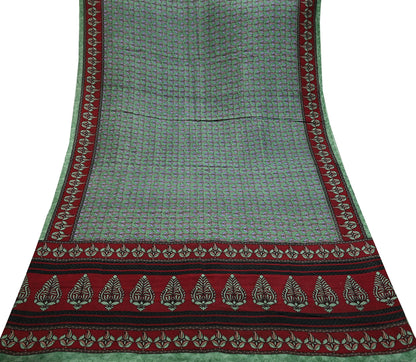Indian Vintage Sari Maroon & Green Pure Silk Printed Saree Craft Fabric 6yd Sewing Dress Making Soft Floral Dress making Crafting Quilting
