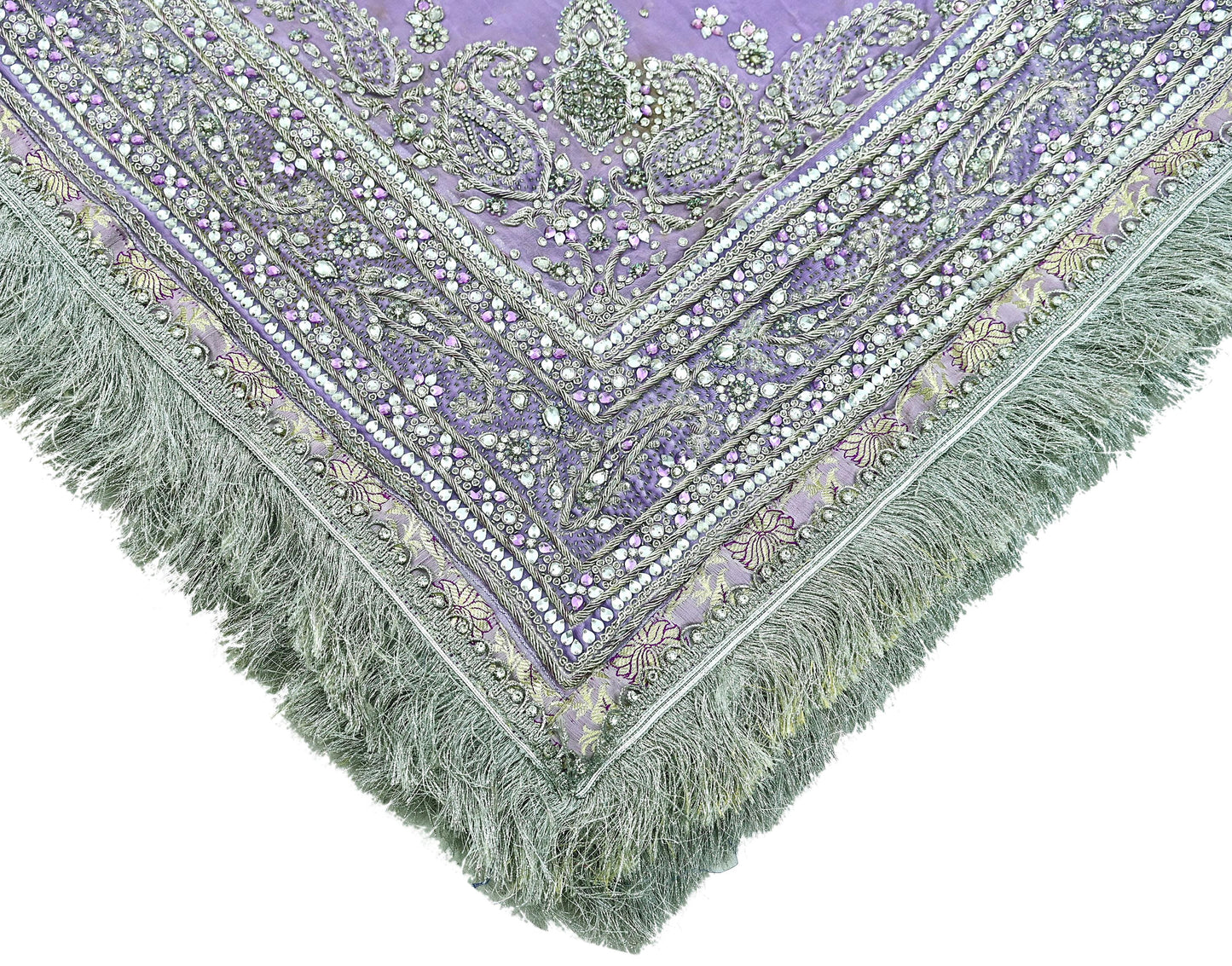 Indian Vintage Heavy Purple Dupatta Pure Georgette Silk Long Stole Hand Embroidered Scarf Zardozi/Dabka Zari Sequins