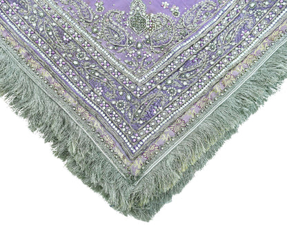 Indian Vintage Heavy Purple Dupatta Pure Georgette Silk Long Stole Hand Embroidered Scarf Zardozi/Dabka Zari Sequins