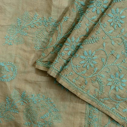 Indian Vintage Beige Dupatta Long Stole Pure silk Handmade Chikankari Scarves Veil Scarf Wrap Zari Floral Design