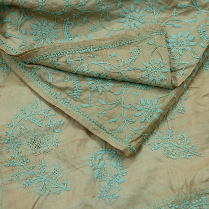 Indian Vintage Beige Dupatta Long Stole Pure silk Handmade Chikankari Scarves Veil Scarf Wrap Zari Floral Design