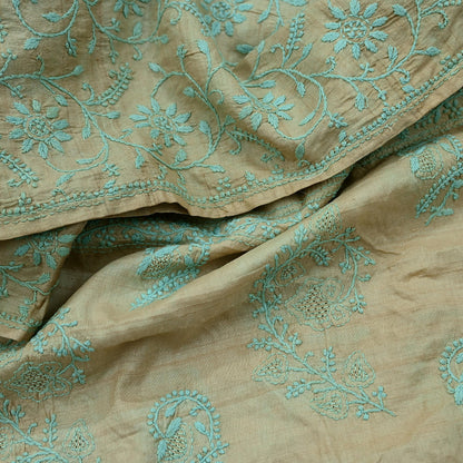 Indian Vintage Beige Dupatta Long Stole Pure silk Handmade Chikankari Scarves Veil Scarf Wrap Zari Floral Design