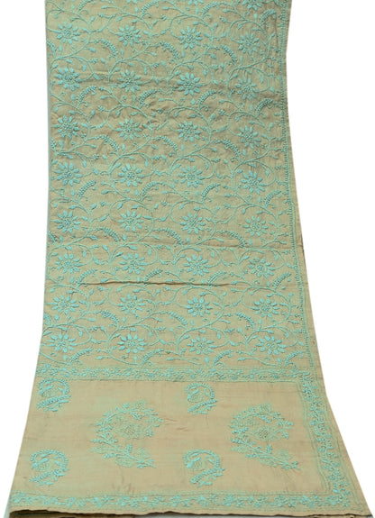 Indian Vintage Beige Dupatta Long Stole Pure silk Handmade Chikankari Scarves Veil Scarf Wrap Zari Floral Design