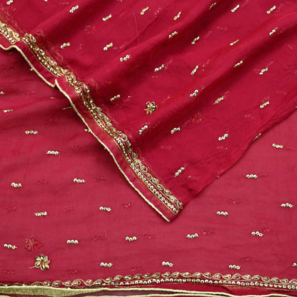 Indian Women Vintage Red Dupatta Pure Chiffon silk Long Stole Hand Embroidered Hijab Scarves Veil Wrap soft Zari