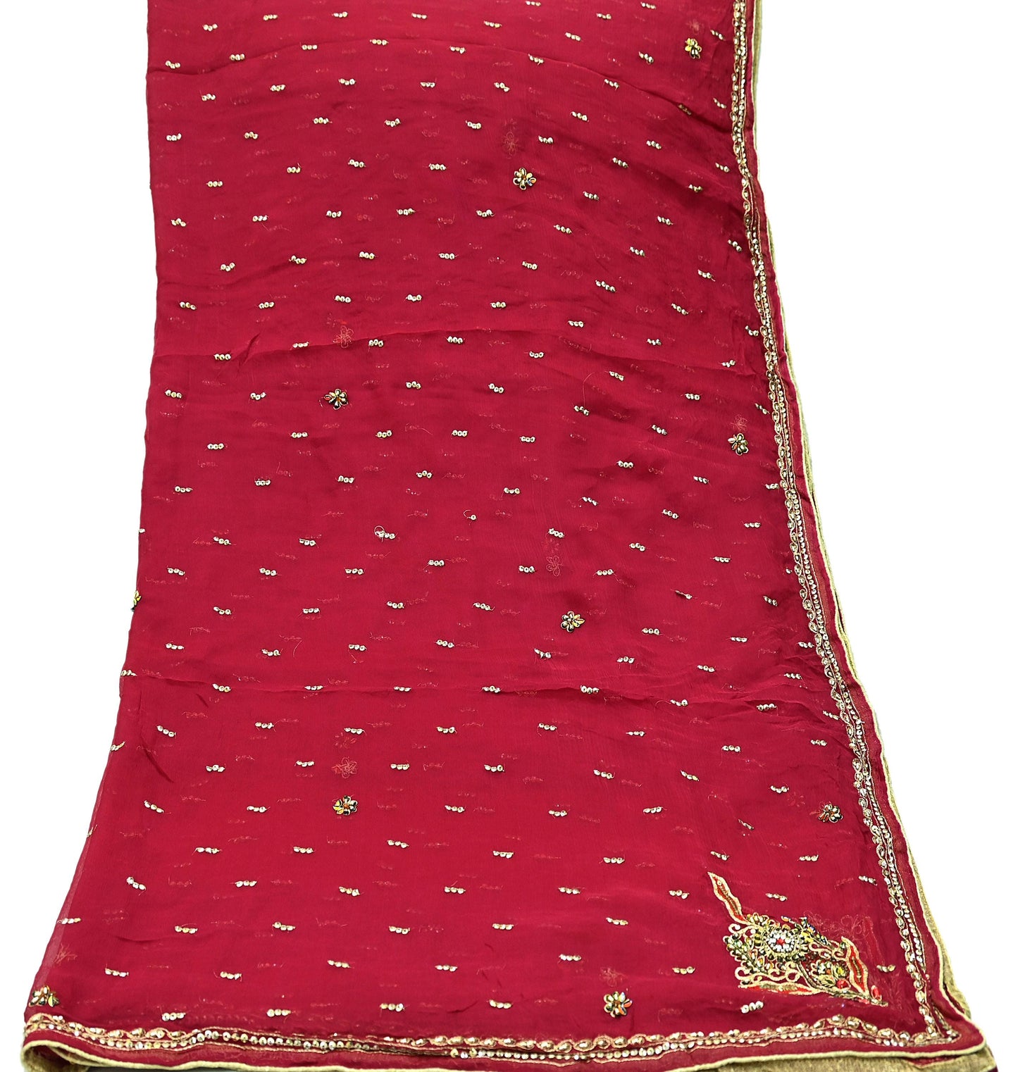 Indian Women Vintage Red Dupatta Pure Chiffon silk Long Stole Hand Embroidered Hijab Scarves Veil Wrap soft Zari