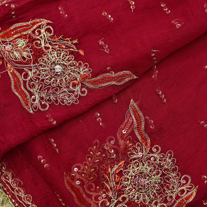 Indian Women Vintage Red Dupatta Pure Chiffon silk Long Stole Hand Embroidered Hijab Scarves Veil Wrap soft Zari