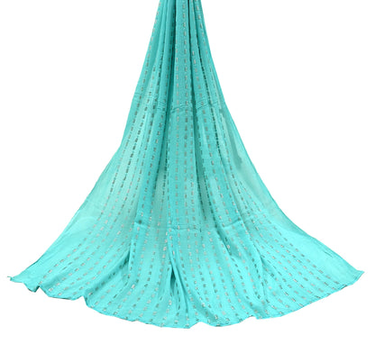 Indian Vintage Green Dupatta Pure silk Long Stole Hand Embroidered Scarves Floral Design Stole Veil Wrap Zari Sequins