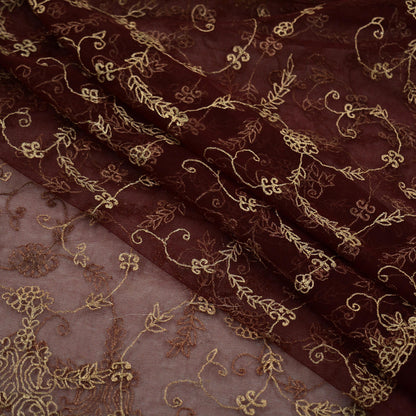 Indian Vintage Heavy Maroon Dupatta Net Mesh Long Stole Hand Embroidered Scarves Golden Zari Hijab Veil wrap Boho