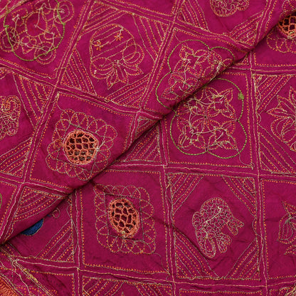 Indian Vintage Heavy Pink Dupatta Pure Silk Long Stole Hand Embroidered Bandhani Scarves Zardozi Bridal Veil Hijab Peacock/Elephants/Paisley