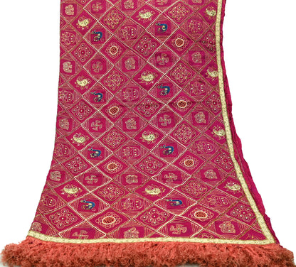 Indian Vintage Heavy Pink Dupatta Pure Silk Long Stole Hand Embroidered Bandhani Scarves Zardozi Bridal Veil Hijab Peacock/Elephants/Paisley