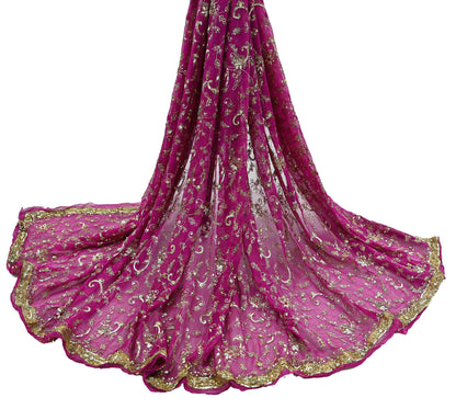 Indian Vintage Heavy Pink Dupatta Pure Georgette Silk Long Stole Hand Embroidered Scarves Scarf Zari Zardozi Bridal/Wedding Veil