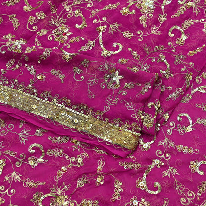 Indian Vintage Heavy Pink Dupatta Pure Georgette Silk Long Stole Hand Embroidered Scarves Scarf Zari Zardozi Bridal/Wedding Veil