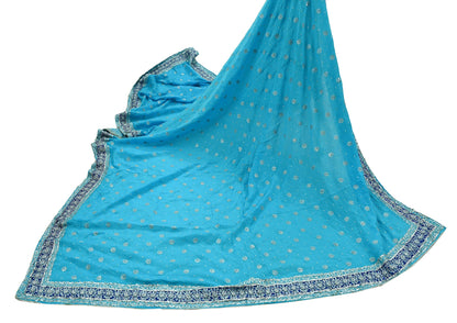 Indian Vintage Heavy Blue Dupatta Pure silk Long Stole Hand Embroidered Hijab Scarves Veil Wrap Glass Beaded Velvet Patch