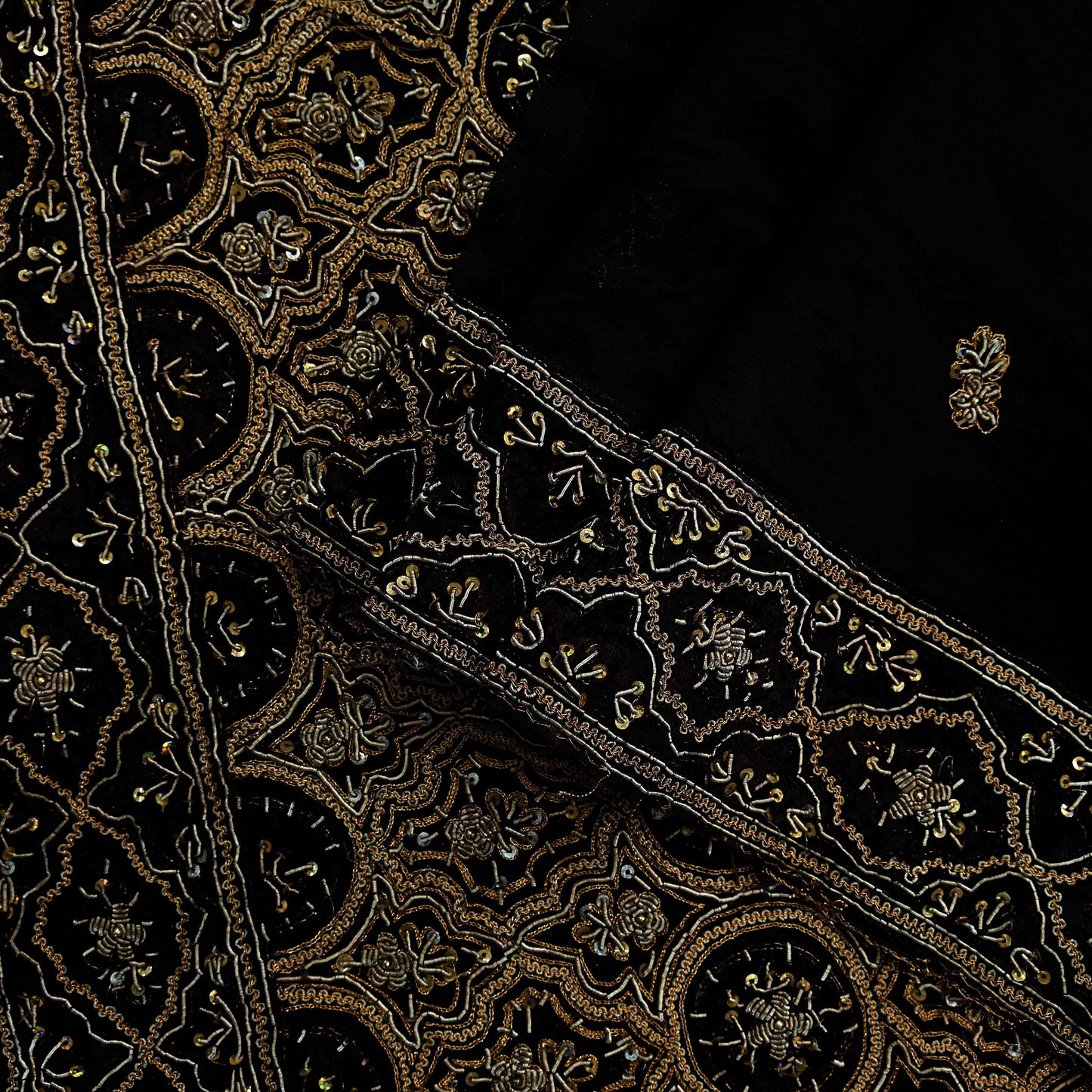 Indian Vintage Heavy Wedding Black Dupatta Pure Organza Silk Long Stole Hand Embroidered Scarves Zardozi Zari Bridal Veil Wrap Hijab