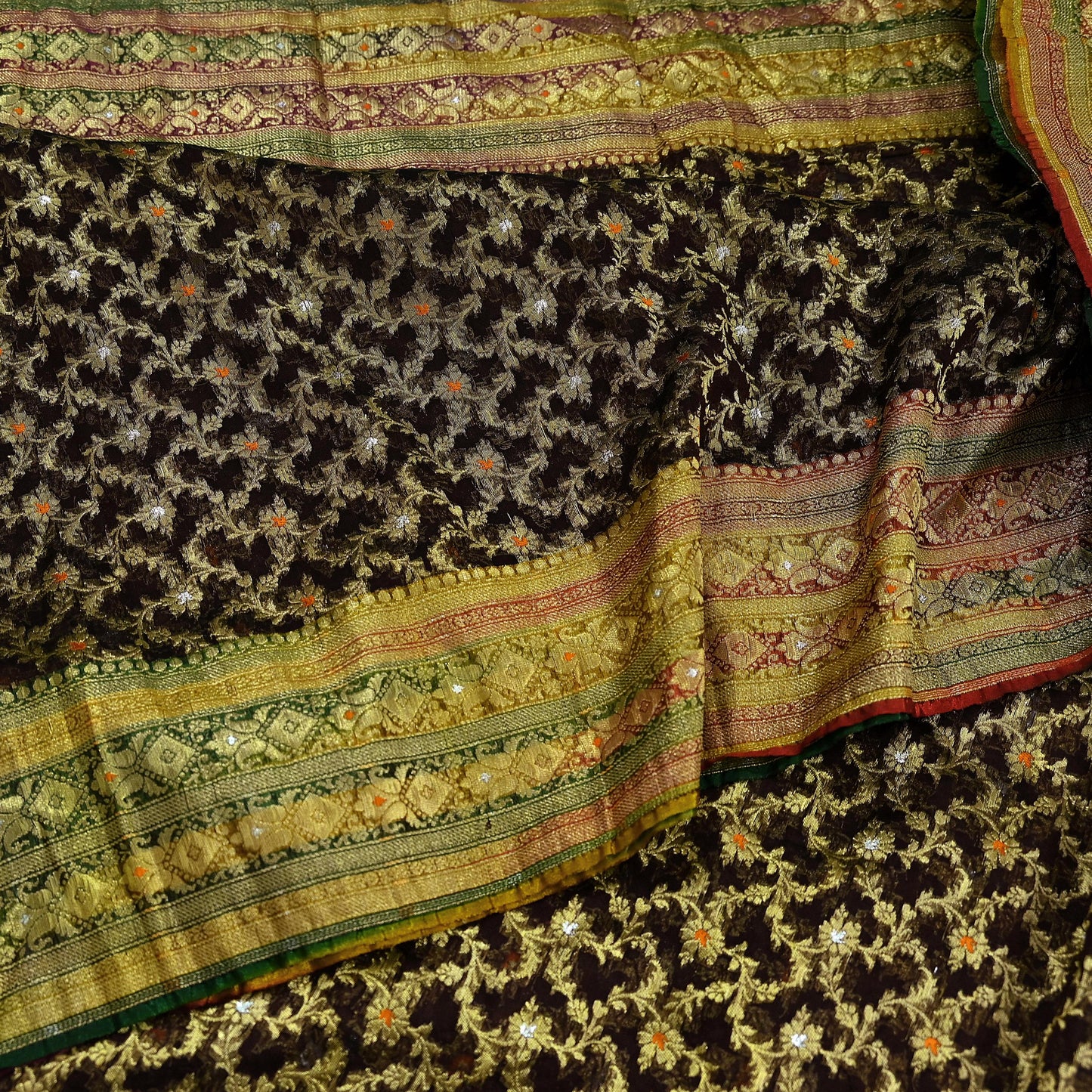 Indian Vintage Sari Heavy Coffee Brown Pure Organza Silk Woven Brocade Banarasi Sarees Zari 5Yd Ethnic Fabric Dress Making Wedding Sarees