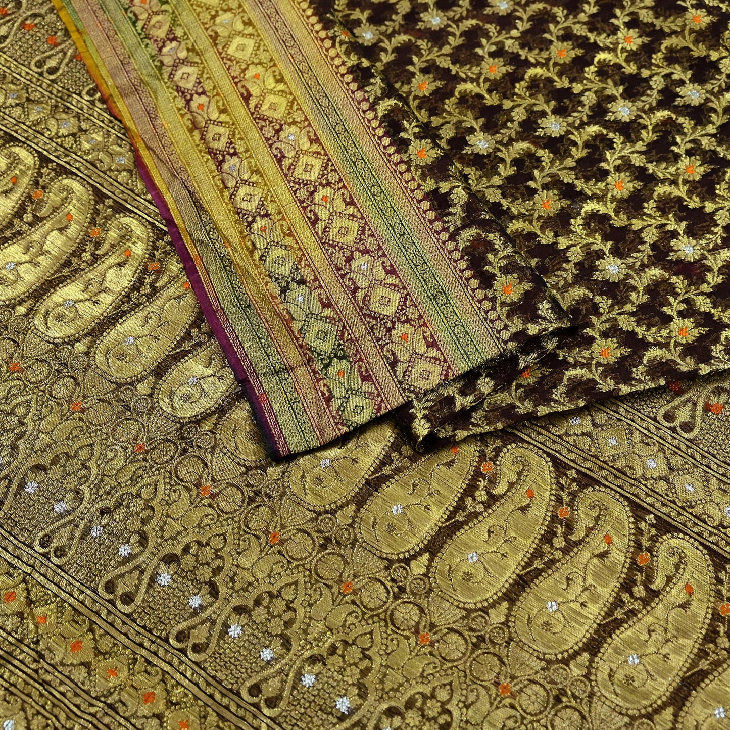 Indian Vintage Sari Heavy Coffee Brown Pure Organza Silk Woven Brocade Banarasi Sarees Zari 5Yd Ethnic Fabric Dress Making Wedding Sarees