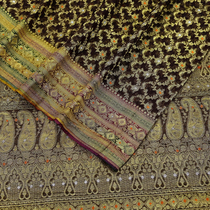 Indian Vintage Sari Heavy Coffee Brown Pure Organza Silk Woven Brocade Banarasi Sarees Zari 5Yd Ethnic Fabric Dress Making Wedding Sarees