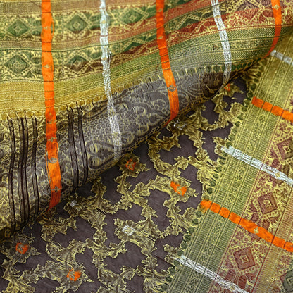 Indian Vintage Sari Heavy Coffee Brown Pure Organza Silk Woven Brocade Banarasi Sarees Zari 5Yd Ethnic Fabric Dress Making Wedding Sarees