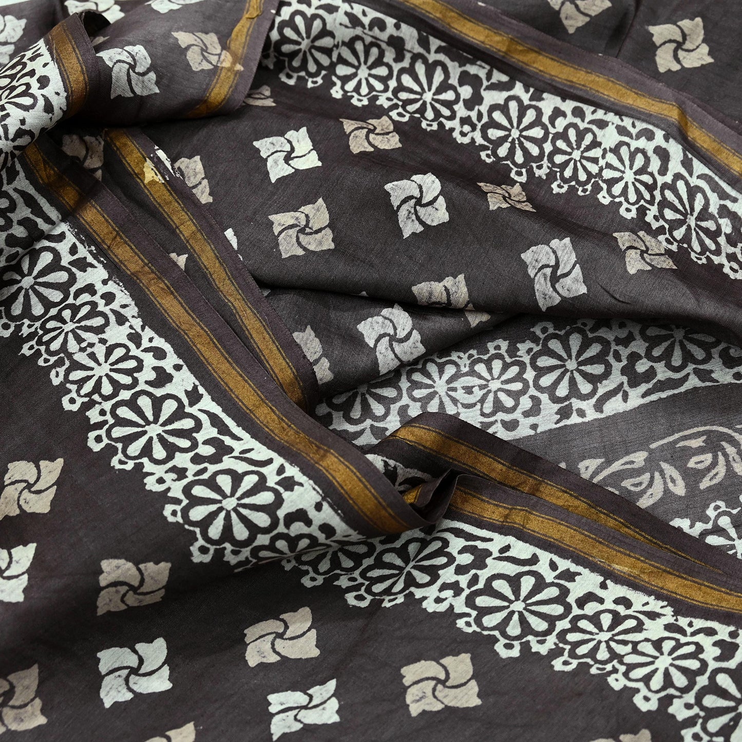 Indian Vintage Sari Brown & Ivory Pure chanderi Silk Block Printed Sarees Craft Fabric 5Yd Floral Dress making bollywood silk sarees