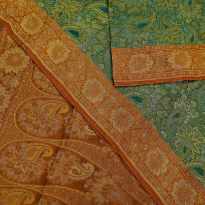Indian Vintage Sari Orange & Green 100% Pure Silk Hand Woven Sarees Craft Fabric 5Yd Ethnic Sewing Dress making Crafting Quilting Upcycle