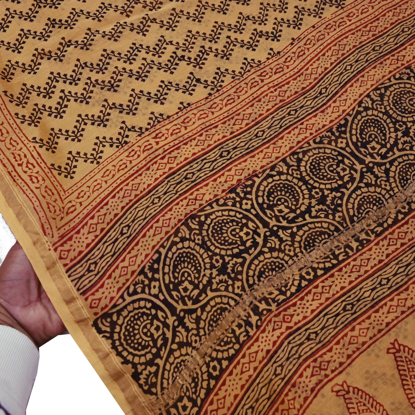 Indian Vintage Sari Saffron Pure chanderi Silk Block Printed Sarees Craft Fabric 5Yd Zari Border Floral Dress making bollywood silk sarees