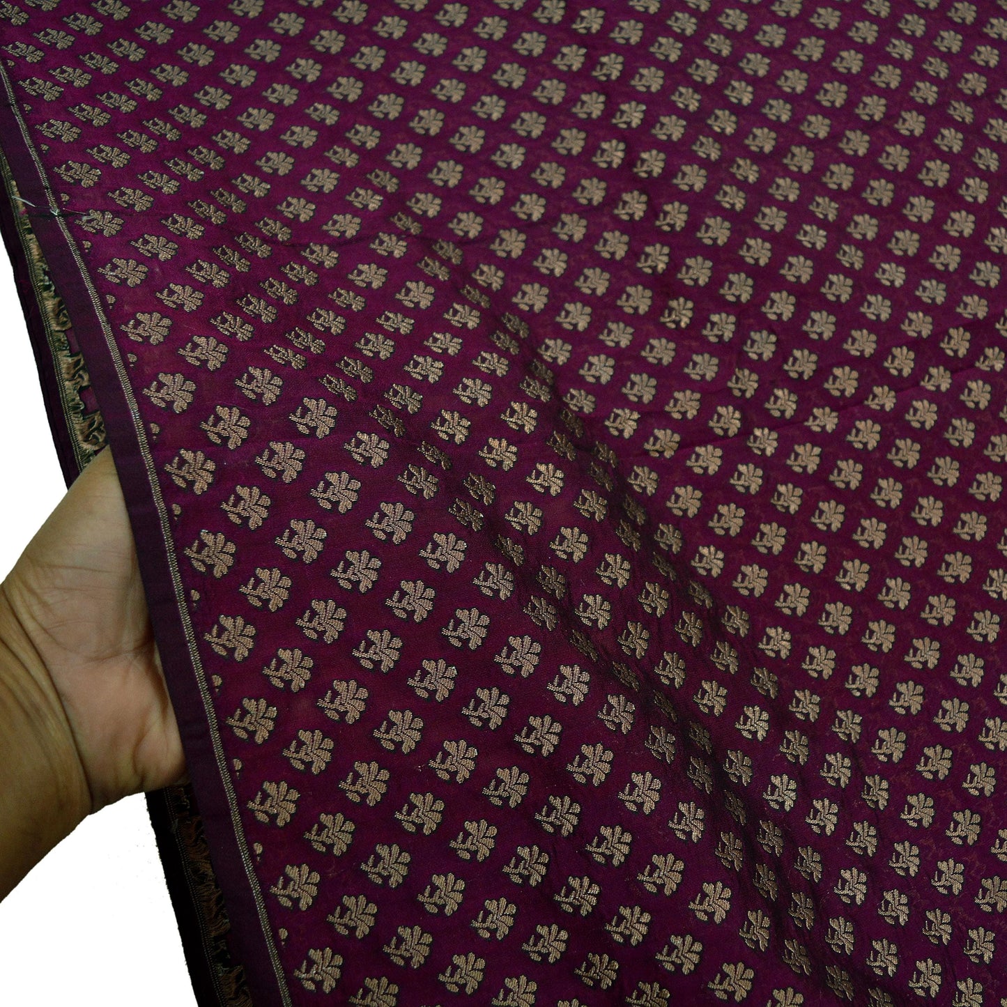 Indian Purple Color Artificial Silk Woven Brocade Banarasi Zari Work Design Fabric Used in Different Designing in Multi Apparels.
