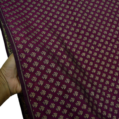 Indian Purple Color Artificial Silk Woven Brocade Banarasi Zari Work Design Fabric Used in Different Designing in Multi Apparels.