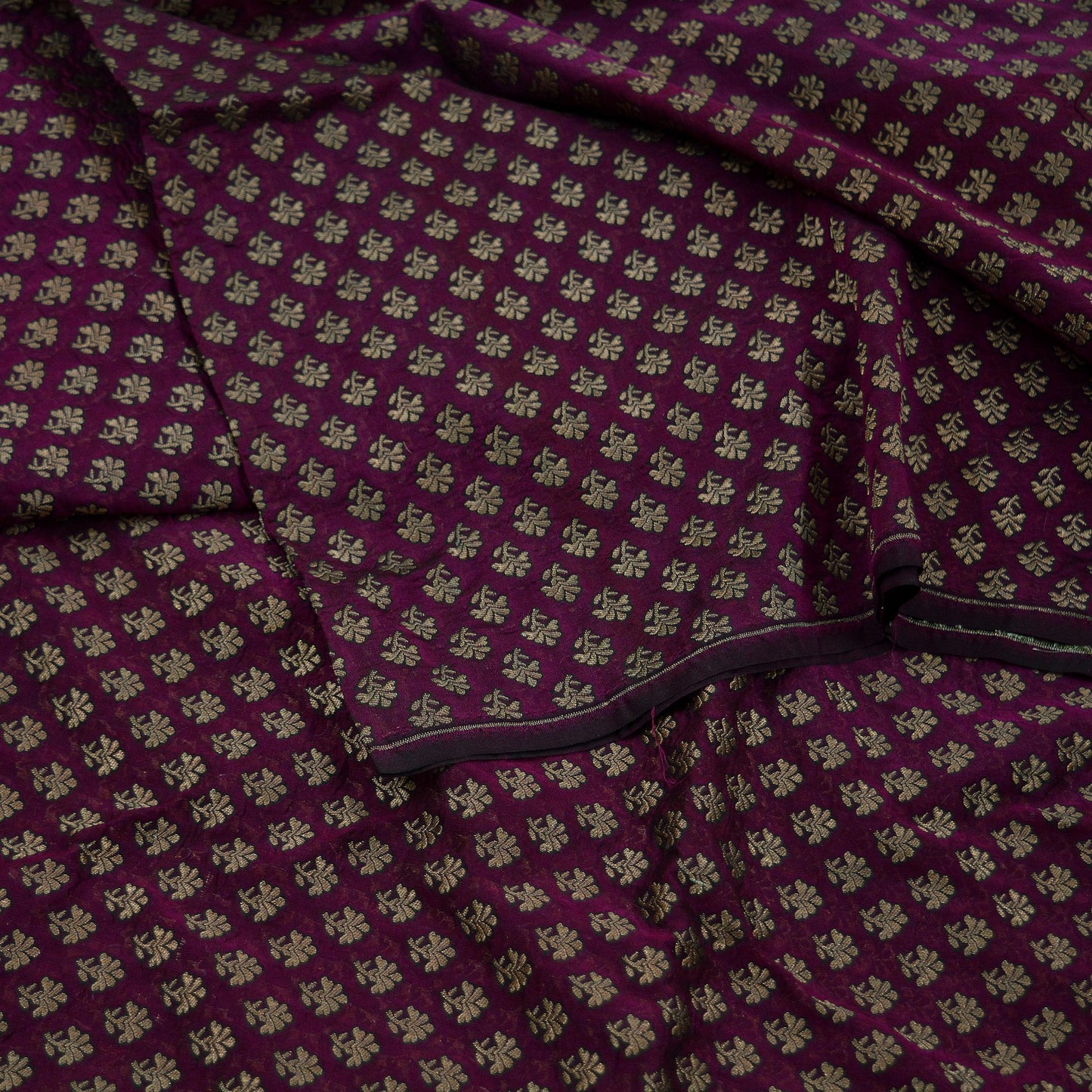 Indian Purple Color Artificial Silk Woven Brocade Banarasi Zari Work Design Fabric Used in Different Designing in Multi Apparels.