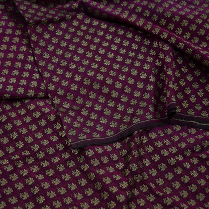 Indian Purple Color Artificial Silk Woven Brocade Banarasi Zari Work Design Fabric Used in Different Designing in Multi Apparels.