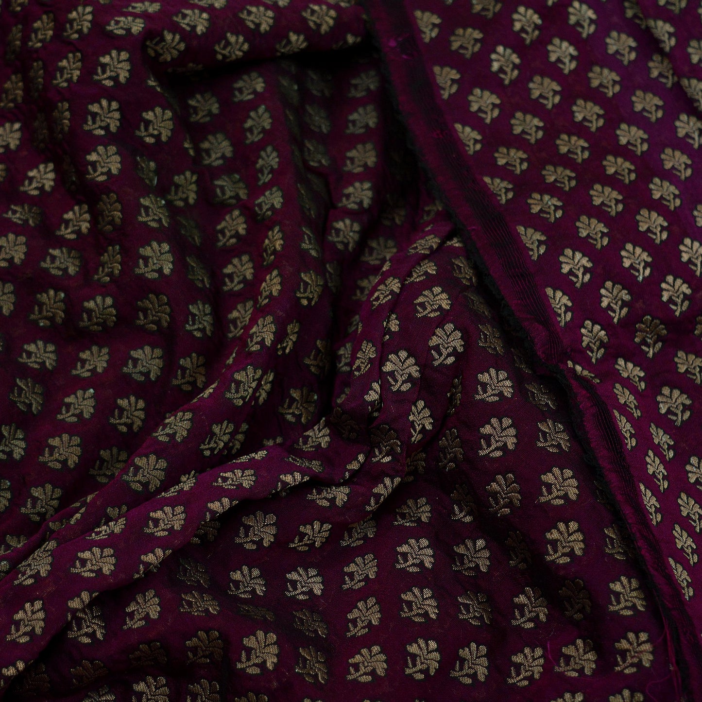 Indian Purple Color Artificial Silk Woven Brocade Banarasi Zari Work Design Fabric Used in Different Designing in Multi Apparels.