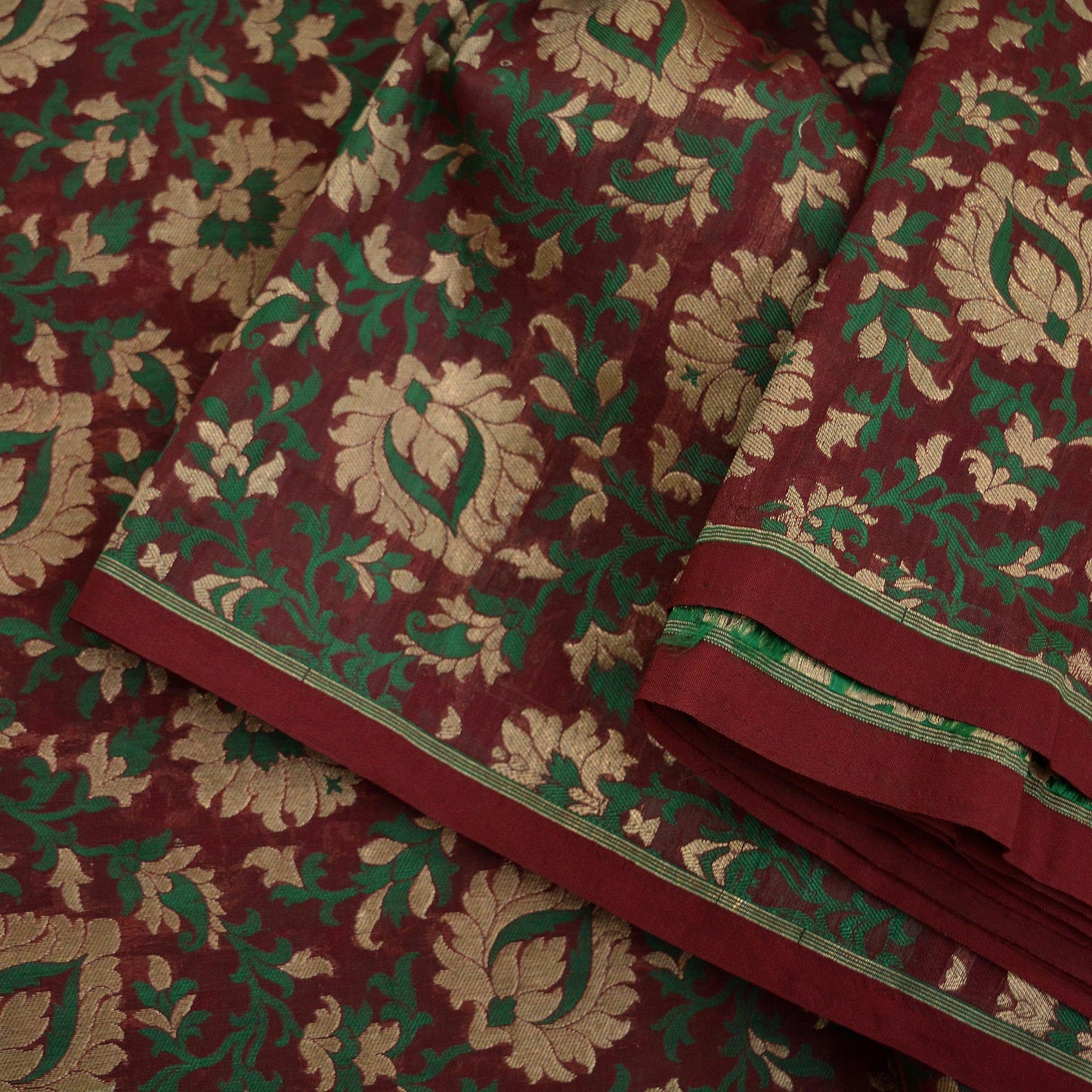 Indian Maroon Color Artificial Silk Hand Woven Brocade Banarasi Zari Work Design Fabric Used in Different Designing in Multi Apparels.