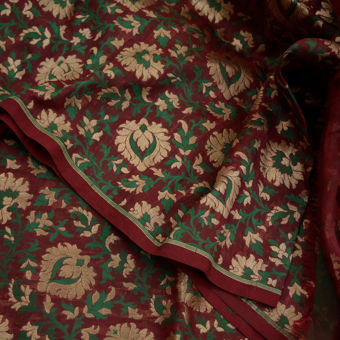 Indian Maroon Color Artificial Silk Hand Woven Brocade Banarasi Zari Work Design Fabric Used in Different Designing in Multi Apparels.