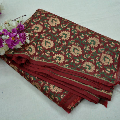 Indian Maroon Color Artificial Silk Hand Woven Brocade Banarasi Zari Work Design Fabric Used in Different Designing in Multi Apparels.