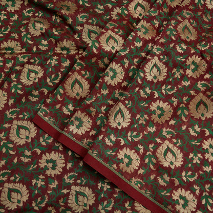 Indian Maroon Color Artificial Silk Hand Woven Brocade Banarasi Zari Work Design Fabric Used in Different Designing in Multi Apparels.