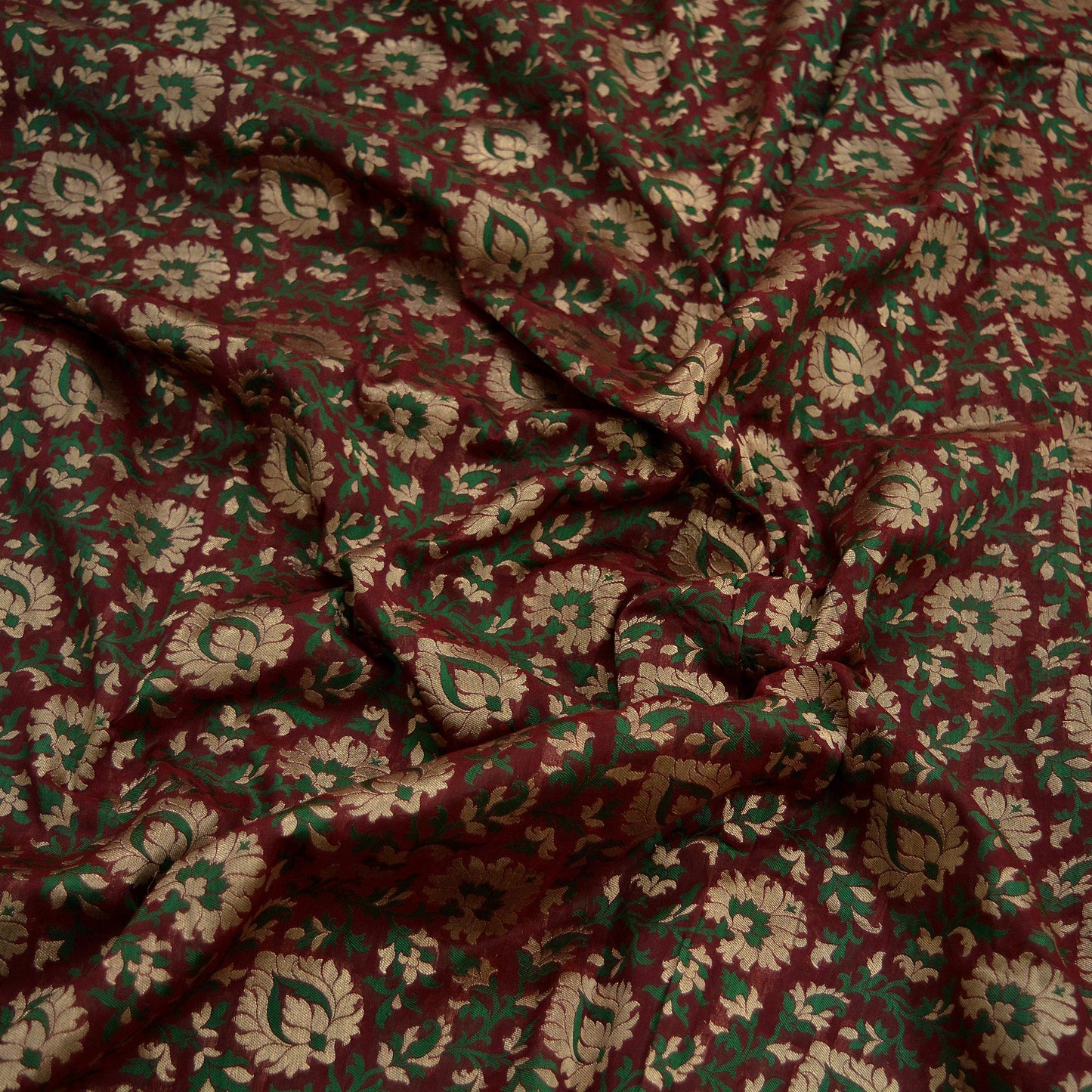 Indian Maroon Color Artificial Silk Hand Woven Brocade Banarasi Zari Work Design Fabric Used in Different Designing in Multi Apparels.