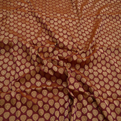 Indian Purple & Saffron Artificial Silk Hand Woven Brocade Banarasi Zari Work Design Fabric Used in Different Designing in Multi Apparels.