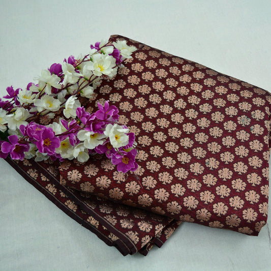 Indian Maroon Color Artificial Silk Woven Brocade Banarasi Zari Work Design Fabric Used in Different Designing in Multi Apparels.