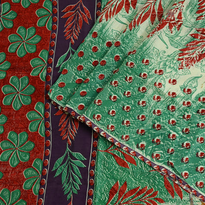 Indian Vintage Sari Green Pure Crepe Silk Printed Saree  5yard Sewing Floral Soft Craft Fabric Ethnic Wrap Dress Making Crafting Quilting