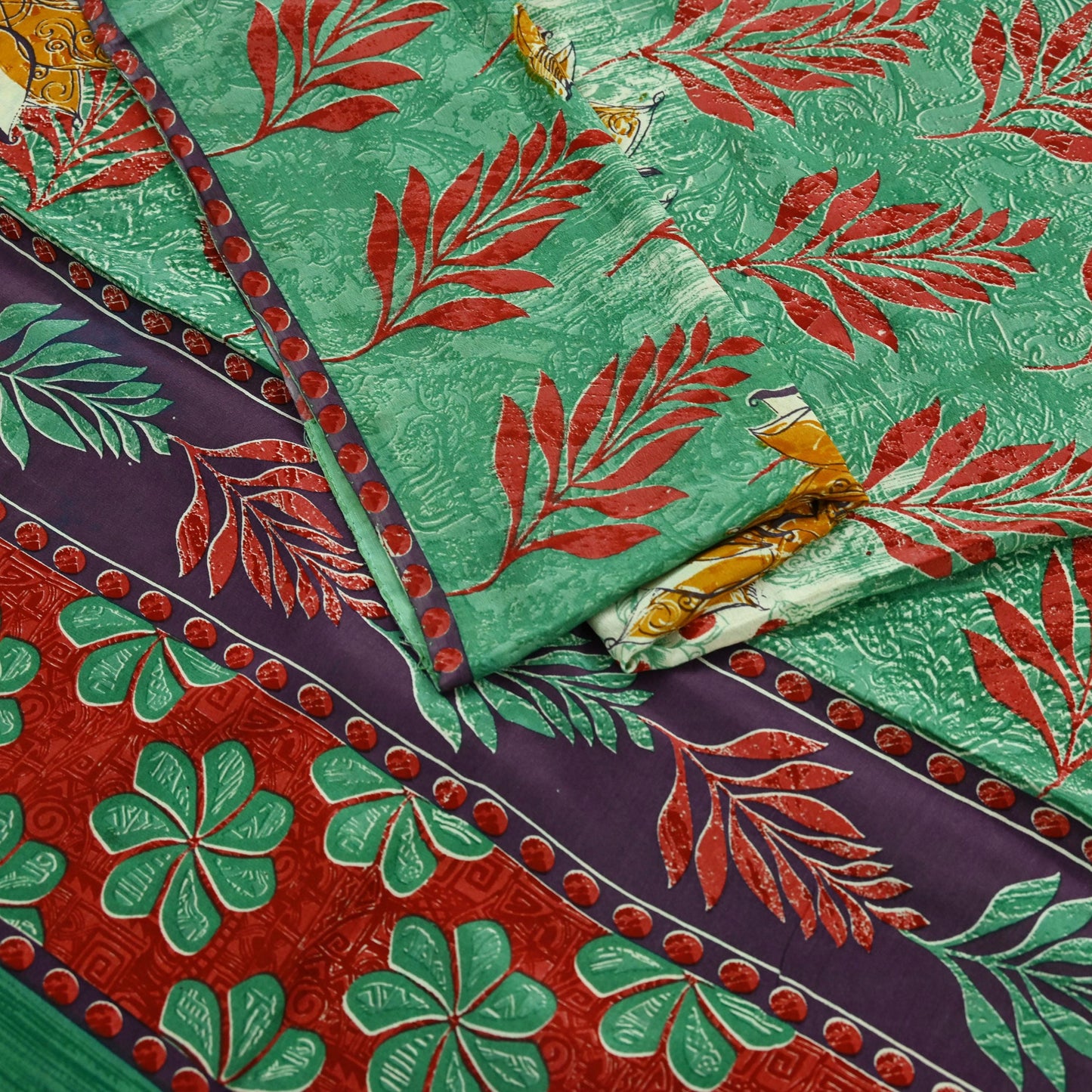 Indian Vintage Sari Green Pure Crepe Silk Printed Saree  5yard Sewing Floral Soft Craft Fabric Ethnic Wrap Dress Making Crafting Quilting