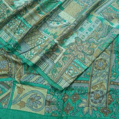Indian Vintage Sari Green Pure Silk Printed Sarees 6yd Sewing Craft Fabric Dress Making  Soft Abstract Wrap Upcycle Used Quilting Crafting