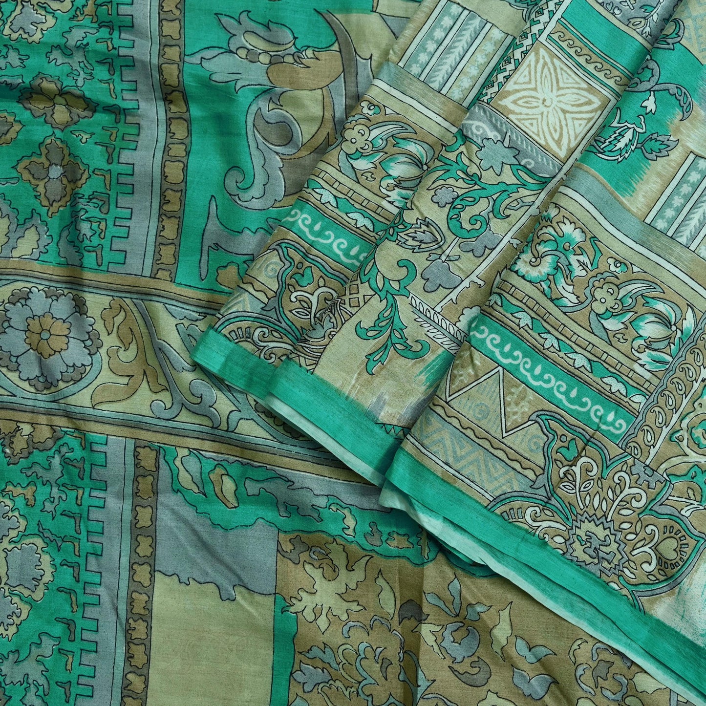 Indian Vintage Sari Green Pure Silk Printed Sarees 6yd Sewing Craft Fabric Dress Making  Soft Abstract Wrap Upcycle Used Quilting Crafting