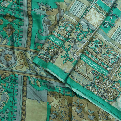 Indian Vintage Sari Green Pure Silk Printed Sarees 6yd Sewing Craft Fabric Dress Making  Soft Abstract Wrap Upcycle Used Quilting Crafting