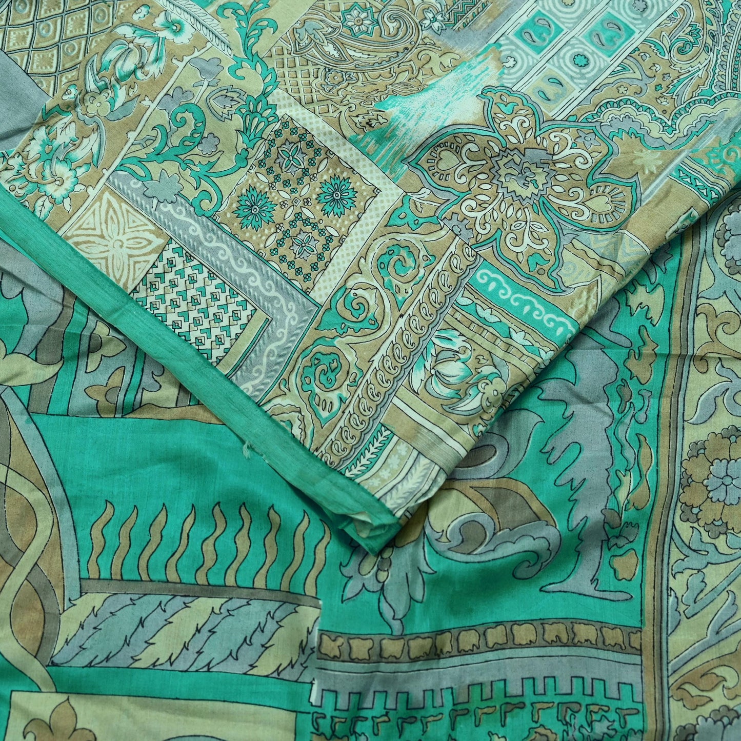 Indian Vintage Sari Green Pure Silk Printed Sarees 6yd Sewing Craft Fabric Dress Making  Soft Abstract Wrap Upcycle Used Quilting Crafting