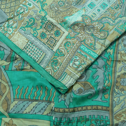 Indian Vintage Sari Green Pure Silk Printed Sarees 6yd Sewing Craft Fabric Dress Making  Soft Abstract Wrap Upcycle Used Quilting Crafting
